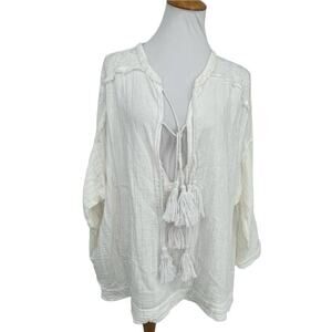 Johnny Was White Peasant Blouse S